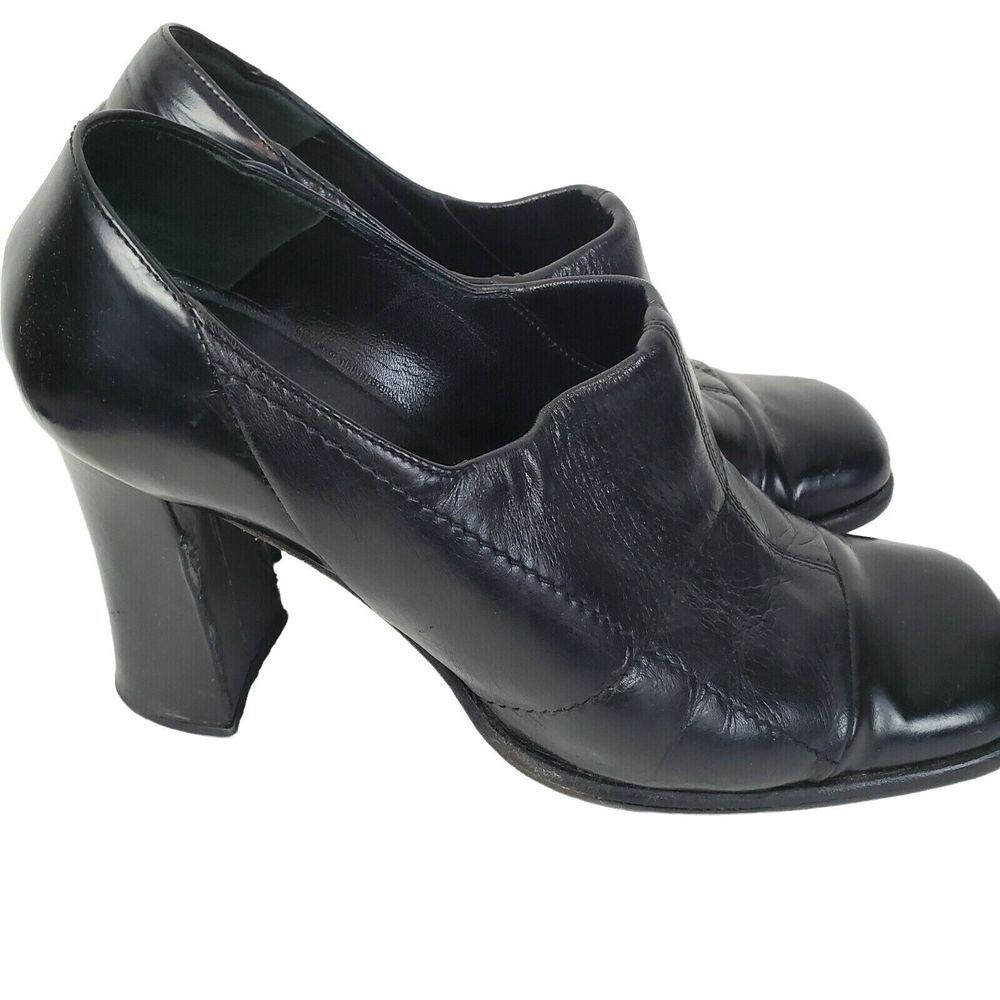 Nando Muzi Women's Black Leather Slip On‎ Booties 4" Heels Size 9